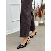 Ervanın Butiği Siyah Parlak Deri Jaren Lastik Detay Kadın Stiletto-6087 Siyahcilt