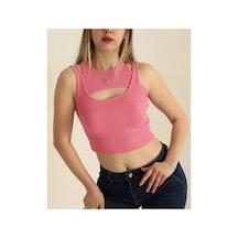 Lucien Vela Kadın Lila/lavanta Rengi Göğüs Dekolteli Ribana Örgü Crop Atlet Bluz Pembe