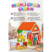 Sevimli Hayvan Çiftliği Temalı 100x70cm Çadırı Kolay Kurulum Dayanıklı Çocuk Oyun Çadırı Çok Renkli