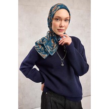 Silk Home Pamuk Polyester Soft Eşarp Koyu Mavi Soyut Desenli Tok Duruşlu 90x90 Çok Renkli