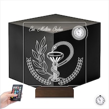 Luvivia Eczacı Hediye Eczane Logolu Kişiye Özel Metal Saatli 3d Lamba - Masa Gece Lambası Şeffaf