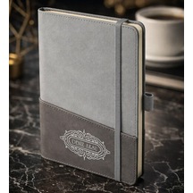 Bk Gift Kişiye Özel Gri Termo Deri Defter -11, Kartvizit Bölmeli, Çizgili Ivory Kağıt Kobitmeyencom36064 Bk Gift