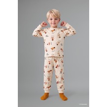 Defacto Uzun Kollu Bisiklet Yaka Üst Jogger Alt Hayvan Baskılı 2li Pijama Takımı Erkek Bebek H6537a526aubg734 Bej-bg734