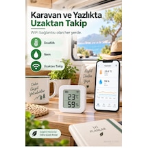 Wifi Lcd Ekranlı Pilli Sıcaklık Ve Nem Sensörü Fonri, Tuya, Smart Life, Google Assistant, Amazon Al