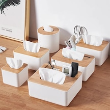 Orta Boy Normal Masaüstü Kağıt Mendil Kutusu Uzaktan Kumanda Depolama Rafı Ahşap Kapak Peçetelik Kare Plastik Doku Tutucu Mutfak Oturma Odası