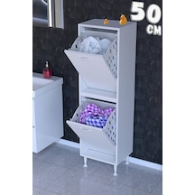 Deniz 2 Katlı Kirli Sepeti, Çok Amaçlı Banyo Dolabı - 50 X 138 X 32,5 Cm 50 Cm