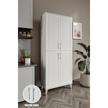 Panjurlu Metal Kulp Pnj4190 Çok Amaçlı Dolap 4 Kapaklı Mutfak Dolabı Balkon Dolabı Kiler Banyo Dolabı Ayakkabılık Beyaz Gümüş