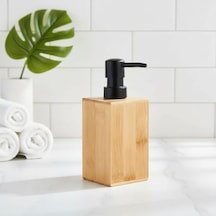 Deconox Bambu Sıvı Sabunluk Ahşap El Sabunu, Losyon Ve Şampuan Dispenseri Modern Banyo, Mutfak Ve Lavabo Düzenleyici 255ml Kare Bambu Sıvı Sabunluk Mat Siyah Pompalı Ahşap Sabun Şişe 12 Izgara