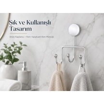 İris Krom Kaplama Üçlü Askılık, Yapışkanlı Ve Vidalı Montajlı Duvar Askısı, 35 Mm Oval Bantlı Banyo Mutfak Antre Askısı