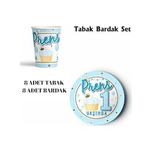 Prens 1 Yaşında Parti Sofra Takımı, 8 Kişilik, Mavi-altın Renk, 8 Tabak Ve 8 Bardak 256