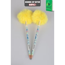 X Dekomus Lisanslı Stitch Özel Seri 2 Adet Fluffy Pop Collection Ponponlu Kurşun Kalem "dekomus Cep Defteri Hediyeli" 124-Pembe