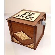 Orta Boy Tip Box Eskitme Tarz Ahşap Oyma İnce İşlemeli 13cm Bahşiş Kutusu Asma Kilitli + 2 Anahtarlı Diğer