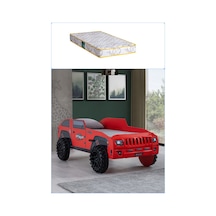 Arabalı Yatak, Jeep Arabalı Yatak - Kırmızı + 1 Adet Comfort Yatak