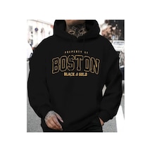 Herkesemoda Boston Baskılı Kapşonlu Siyah Sweatshirt Siyah