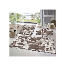 Rachel Carpet 3'lü Set Kaymaz Taban Banyo Paspası Halısı 50x50 Yuvarlak Papatya -50x60 Lazer -60x100 Lazer , Geome Diğer