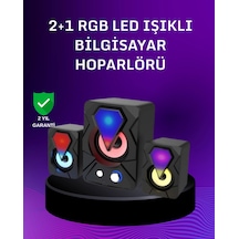 Hubrendy Tekno Usb Bağlantılı Rgb 2.1 Hoparlör Seti Derin Bas Ve Renkli Işık