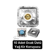 Dayanıklı 10 Adet Alüminyum Ocak Koruyucu Folyo Kare Kir Bırakmaz Yağ Sıçrama Yanmaz Yapışmaz Gümüş