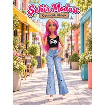 Halley Kot Pantolonlu Crop Tişörtlü Oyuncak Moda Bebeği - Pembe Saçlı - Eklemli Vücut