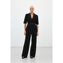 Sateen Bol Paça Keten Pantolon - Siyah-136411 Siyah