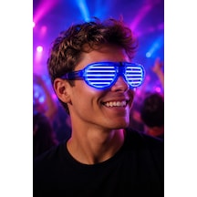 Panjur Parti Gözlüğü Led Işıklı Mavi Lüks Neon Çerçeveli Festival Kostüm Aksesuarı