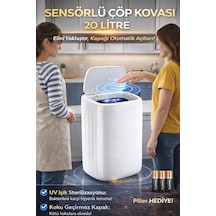 Akıllı Teknolojik Sensörlü Otomatik Açılan Kapak 20 Litre Çöp Kovası Uv Işıklı Çok Renkli