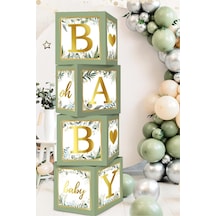Baby Yazılı Adaçayı Konsept Baby Shower Dekorasyon Kutu Set
