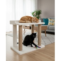 Reyo Pet Teraslı Yataklı Ponponlu Kedi Tırmalaması Beyaz