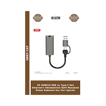 Xo Hub018 Usb Ve Type-c'den Ethernet'e Dönüştürücü Rj45 Masaüstü Ürünü Kablonet Ucu Veri Aparatı