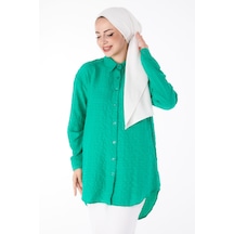 Düz Gömlek Yaka Kadın Yeşil Gömlek - 25606 001