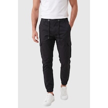 Rizzup Erkek Slim Fit Likralı Siyah Kargo Cepli Jogger Pantolon İpli Bel Lastikli Paça 2600589