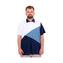 Mode Xl Büyük Beden Erkek T-shirt Polo Yaka Parçalı 25313 Beyaz Beyaz