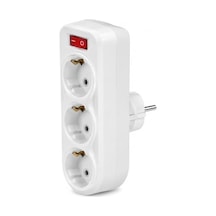 3lü Anahtarlı Düz Golyat, Üçlü Topraklı Priz Duvar Tipi Çoklayıcı Fiş, A Kalite 1. Sınıf Malzeme, Beyaz Renk, 16a 250 Volt, Max 3600 Watt