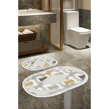 Eko Trend Djt 2 Li Yıkanabilir Kaymaz Taban Oval Banyo Paspas Klozet Takımı S1030 Modern Krem 60 X 100 - 50 X 60