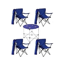 4 Ad Mavi Katlanır Kamp Sandalyesi +1 Ad Piknik Çantalı Masa Mavi
