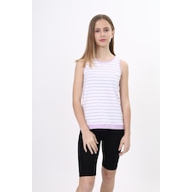 Toontoy Kız Çocuk Çizgili Bisiklet Yaka Basic Atlet Açık Lila