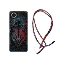 Huawei Nova 9 Kılıf Rasta Boyun Askılı Wolf 1658 Siyah