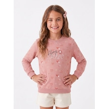 Onloox Kız Çocuk Gülkurusu Kız Çocuk Gülkurusu Pamuklu Bisiklet Yaka Regular Kalp Desenli Baskılı Sweatshirt 1.5-4 Yaş