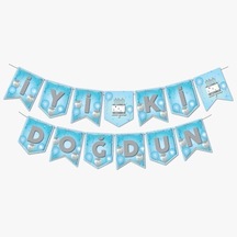 3 Paket Zikzak Banner Ofset Mavi Silver İyi Ki Doğdun - Doğum Günü Süsü 0 - 99