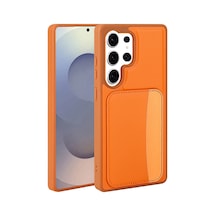 Samsung Uyumlu GalaxyS24 Ultra Kılıf Kartlıklı Kamera Yükseltili Silikon Celikaksesuar Turuncu