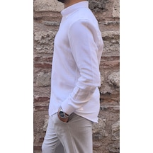 Slim Fit Uzun Kol Müslin Pamuk Rahat Nefes Alabilen Kumaştan Yaka Düğmeli Hediye Kutulu Erkek Gömlek Fs-004202 - Beyaz-2869