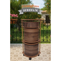 Ahşap Sebzelik Geleneksel Tasarım Yuvarlak Kemençe Desenli 2 X 7 + 3 Kg Kapasiteli Hazır Gönderim Diğer
