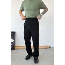 Siyah Dokulu Basic Kumaş Pantolon Siyah