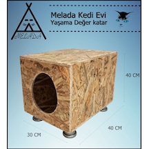 Melada Kedi Evi Dış Ortam Uygun Ahşap Kedi Evi Osb Plastik Ayak 40x40x30 Cm