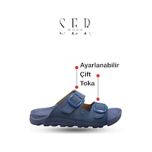 Sermoda Kadın Terlik Esnek Anatomik Tabanlı Ayarlanabilir Çift Tokalı Kadın Terlik Mavi