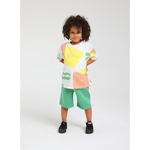 Erkek Çocuk Pamuklu Renkli Baskılı Tshirt-12830-krem