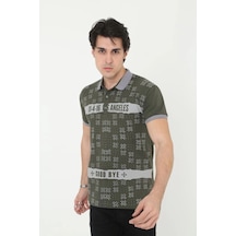 Erkek Polo Yaka Tişört Slim Fit Baskılı Kısa Kol T-shirt - Haki