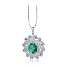 Brezza Lusso Jewelry Zümrüt Oval Taşlı Luxury Vintage Kadın Gümüş Kolye 45 CM 45 CM