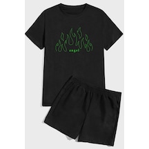 Uyguntarz Green Angel Baskılı Baskı Şort Takım Siyah Uyguntarz Green Angel Baskılı Baskı Şort Takım Siyah
