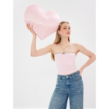 Koton Renk Kontrastlı Fiyonk Detaylı Slim İnce Askılı Crop Üst Pembe 5sak10339ek Gül