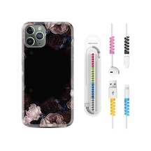 Apple Uyumlu iPhone 12 Pro Max Kılıf Kablo Koruyuculu Dark Flowers 1906